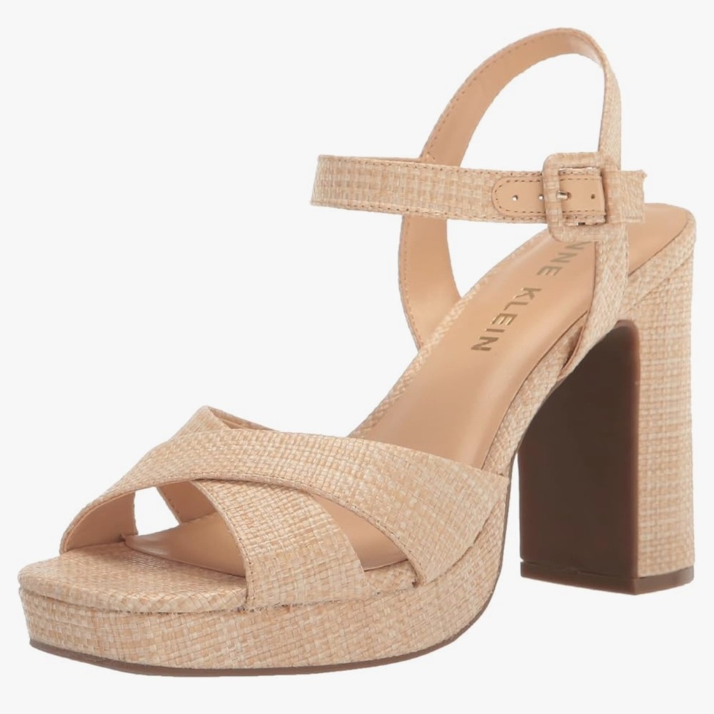 Anne Klein Beige Chunky Heel Sandals